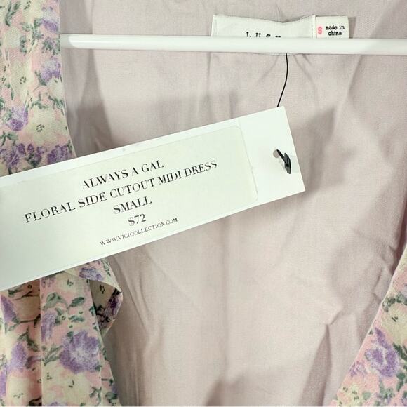 NWT Vici Lush Always A Gal Purple Ruffle Floral Side Cutout Mini Dress Small New - Picture 9 of 13